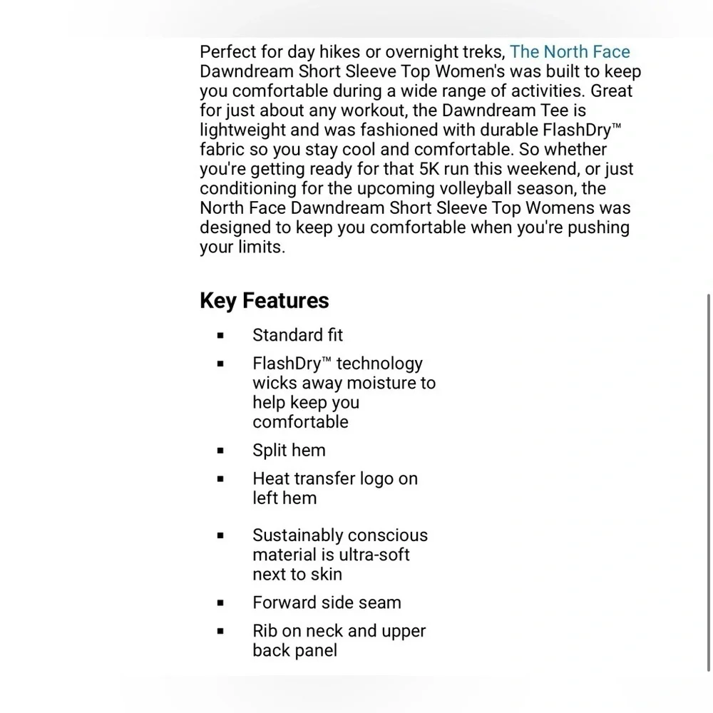 The North Face dawn dream short sleeve vented hi Lo tee Woman’s XXL - Picture 4 of 13